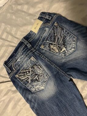 Miss Me Men's Embellished Dark Blue Bootcut Jeans